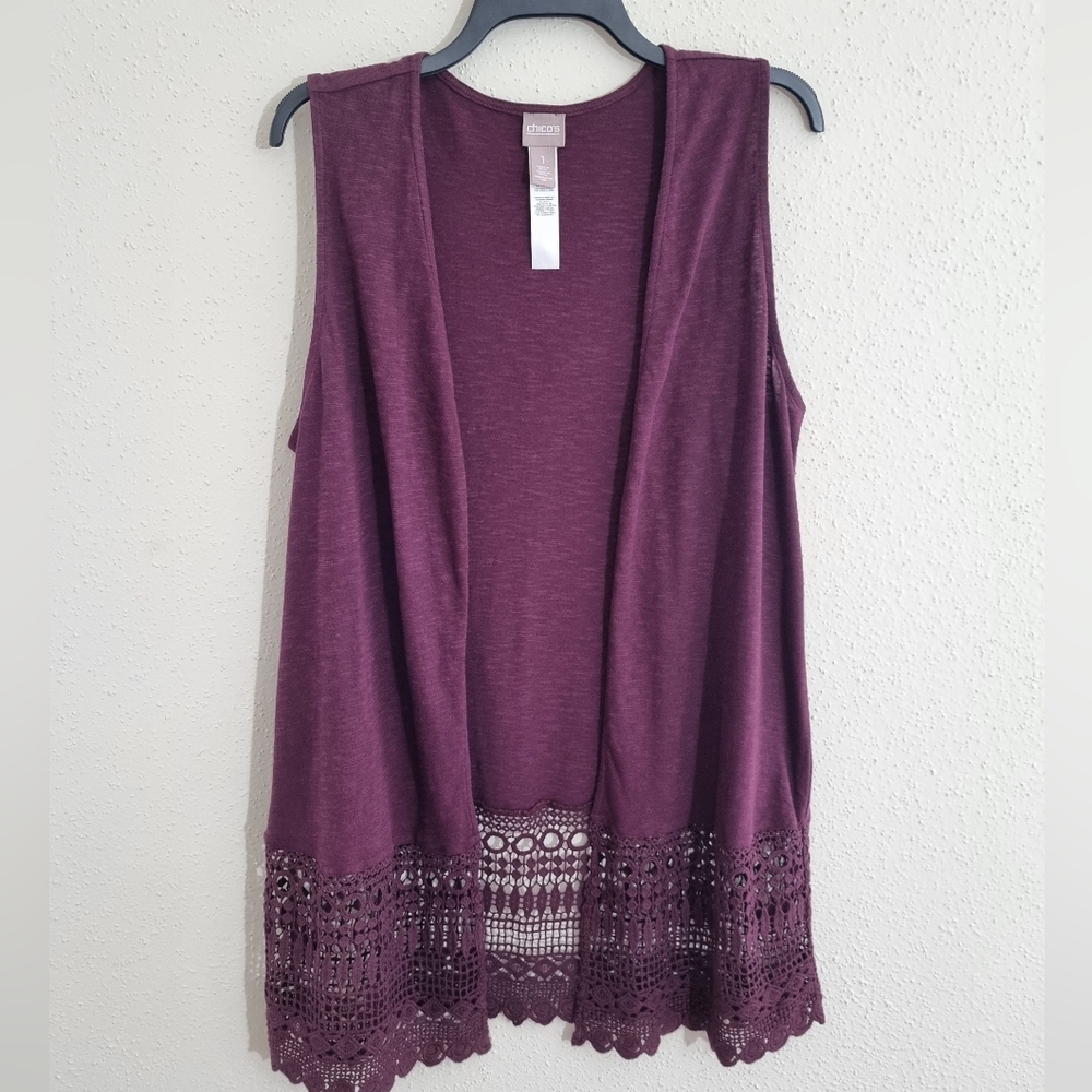 Purple Sleeveless Cardigan with Crochet Hem - Picture 2 of 9